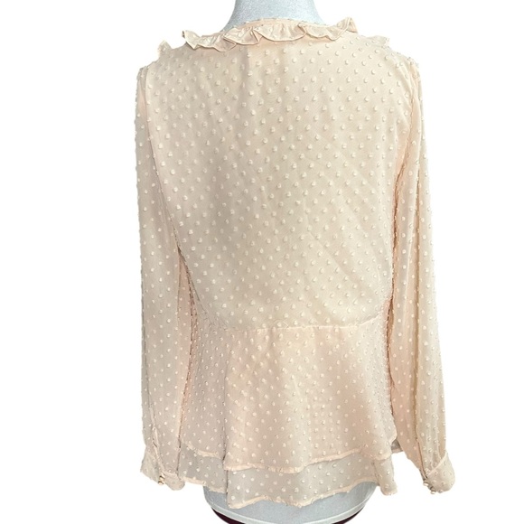 Sezane Mirta Blouse Swiss Dot Flirty Romantic Peachy/Pink Ruffle Blouse Size 36 - Picture 4 of 10